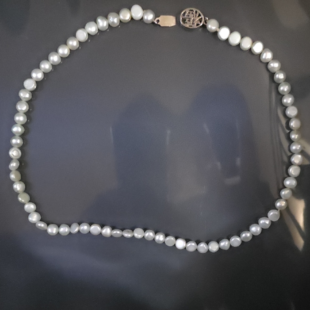 #35 Real Elegant Pearl Necklace with Silver Clasp